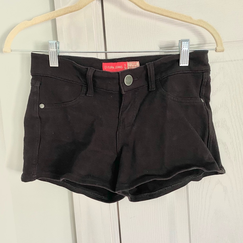 U-Turn Jeans Black Knit Mini Shorts